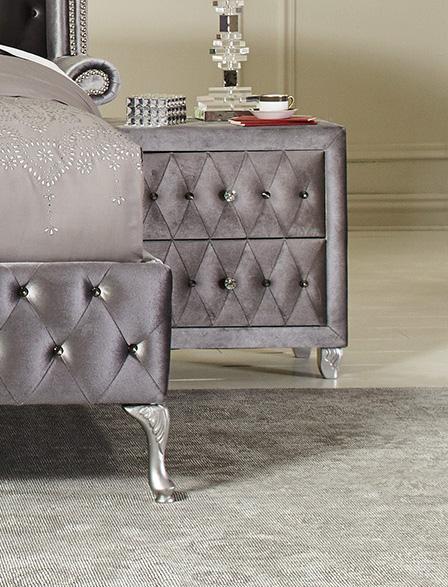 BM182731 Fabric Upholstered Nightstand with Button-Tufting, Gray