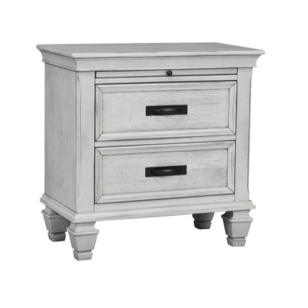 Wooden Nightstand with 2 Drawers & 1 Pull Out Tray, White - BM182751
