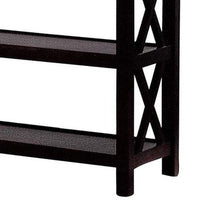 Transitional Wooden Sofa Table With "X" Side Design & Two Shelves, Dark Brown