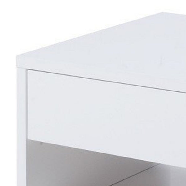 Contemporary Storage End Table With Metallic Base, Glossy White