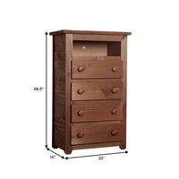 Wooden 4 Drawers Media Chest With 1 Top Shelf In Mahogany Finish, Brown