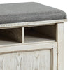 Spacious Wooden Shoe Bench with Linen Upholstered Cushioned Seat, White and Gray