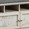 Spacious Wooden Shoe Bench with Linen Upholstered Cushioned Seat, White and Gray