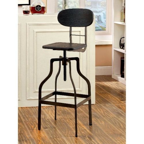 Industrial Style Wooden Swivel Bar Stool With Curved Metal Base, Gray - BM119852