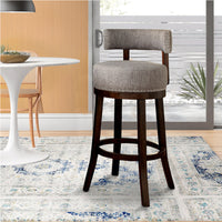 Swivel Barstool with Curved Open Low Back, Set of 2, Gray and Brown - BM131357