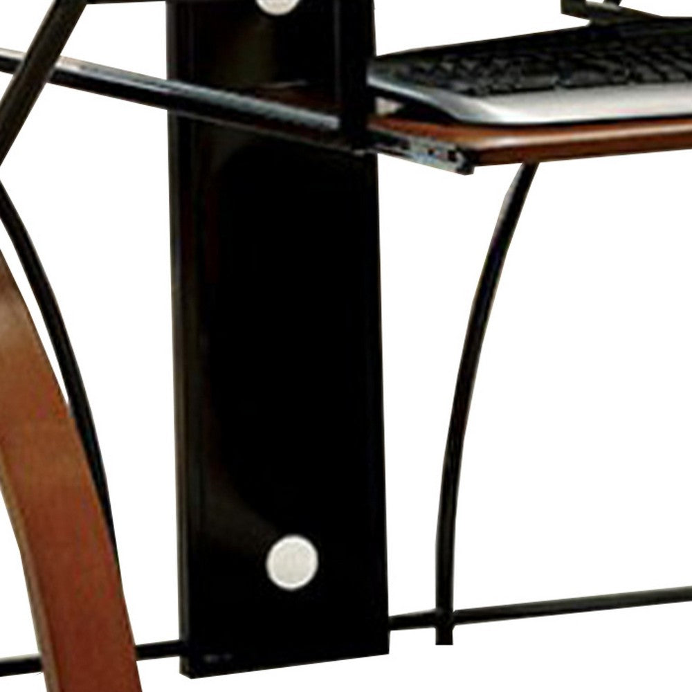 Glass Top Computer Desk with Z Shaped Metal Legs, Brown and Black - BM123639