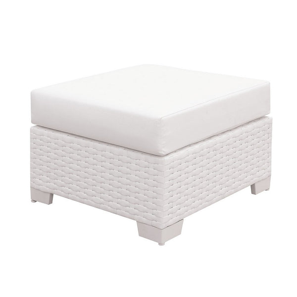 BM187201 Faux Polyester and Aluminum Square Ottoman with Padded Seat Cushion, White