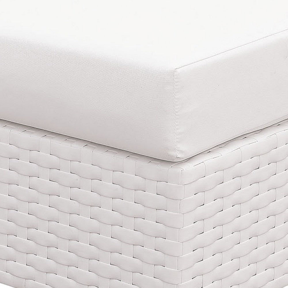 BM187201 Faux Polyester and Aluminum Square Ottoman with Padded Seat Cushion, White