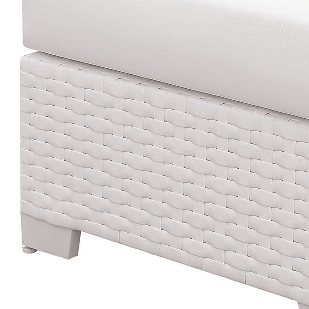 BM187201 Faux Polyester and Aluminum Square Ottoman with Padded Seat Cushion, White