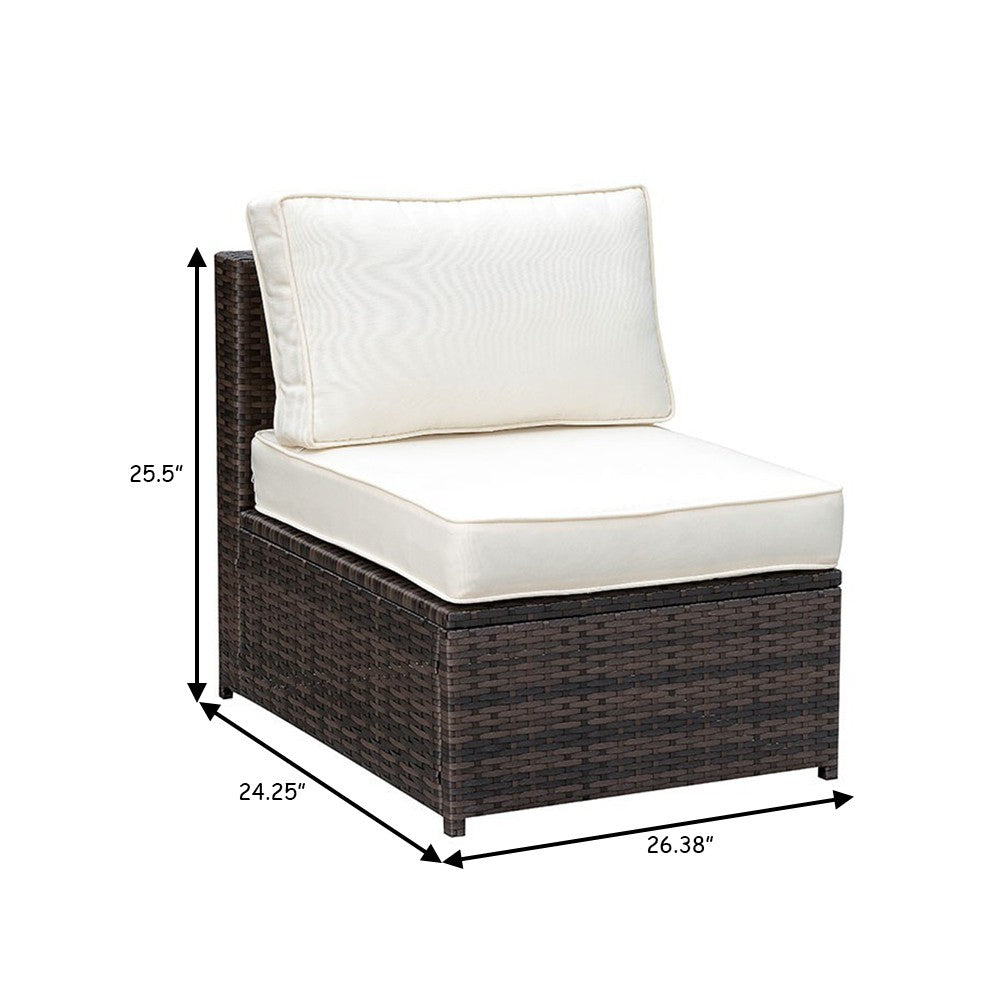 Aluminum Frame Patio Side Chair With Cushioned Seating, Ivory & Espresso Brown