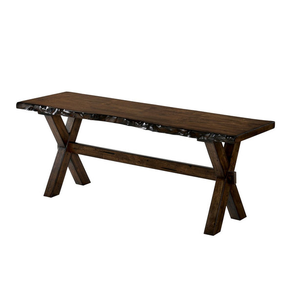 BM188381  - Transitional Style Solid Wood Bench with Trestle Base and Cross Legs , Brown