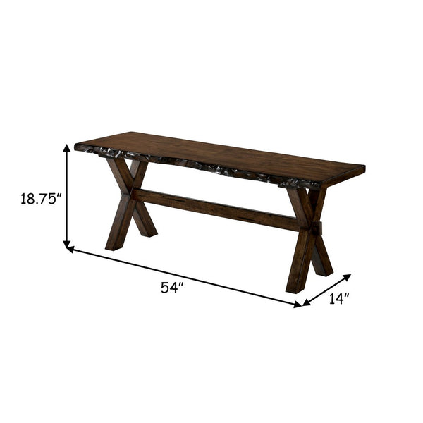 BM188381  - Transitional Style Solid Wood Bench with Trestle Base and Cross Legs , Brown