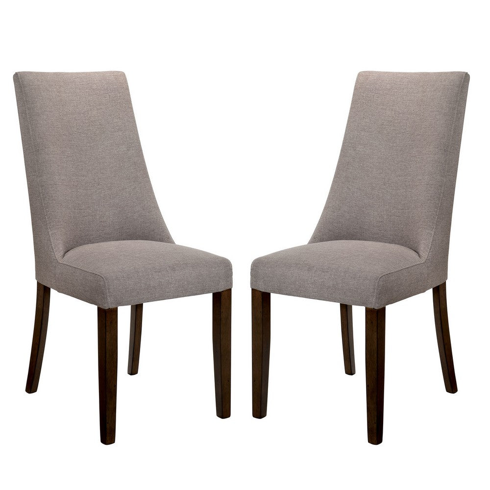 BM188382  - Rustic Solid Wood and Fabric Upholstered Padded Side Chair, Pack of Two, Brown and Gray