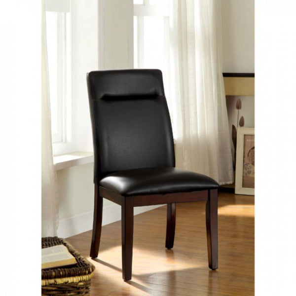 20 Inch Dining Side Chair, Vegan Faux Leather, Set of 2, Dark Brown - BM131182