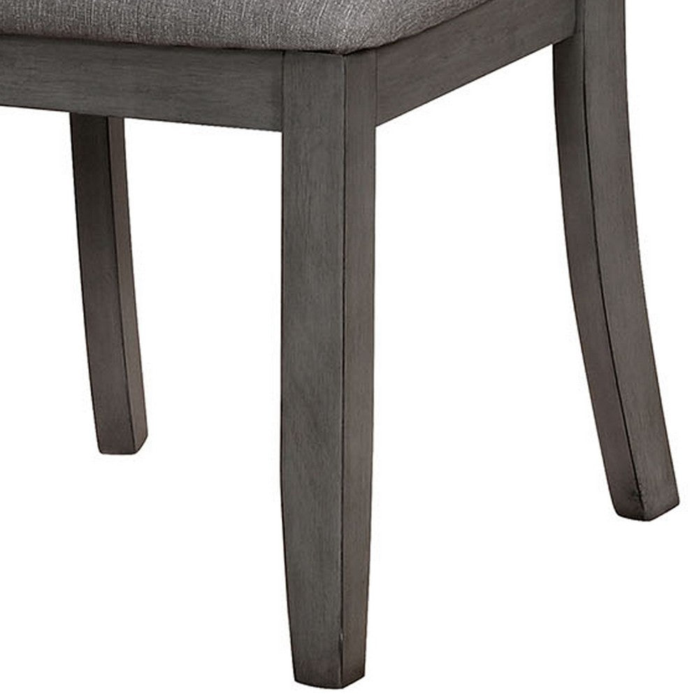 Wooden Side Chair With Fabric Padded Seat, Pack of Two, Gray