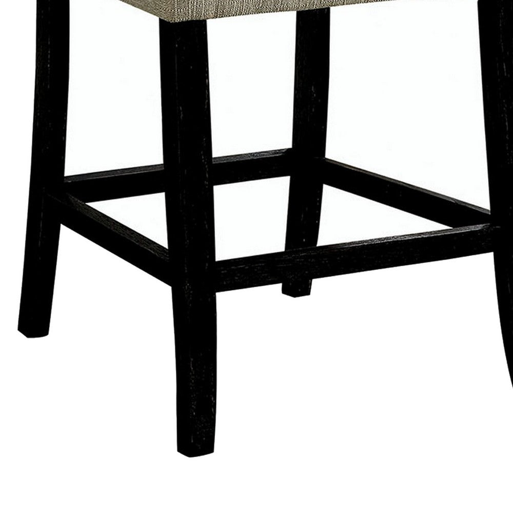 Wooden Fabric Upholstered Counter Height Chair, Ivory And Black, Pack Of Two