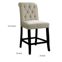 Wooden Fabric Upholstered Counter Height Chair, Ivory And Black, Pack Of Two