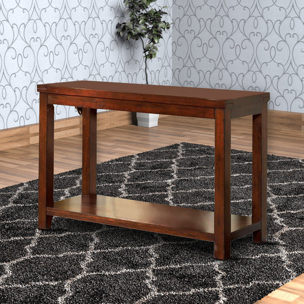 Transitional Rectangular Wooden Sofa Table with Bottom Shelf, Cherry Brown - BM122891