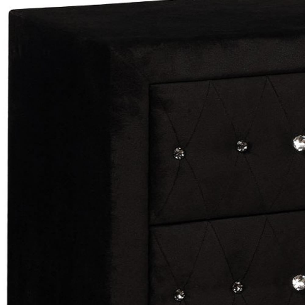 Fabric Upholstered Solid Wood Nightstand with Two Drawers and Crystal Accents, Black