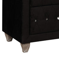 Fabric Upholstered Solid Wood Nightstand with Two Drawers and Crystal Accents, Black