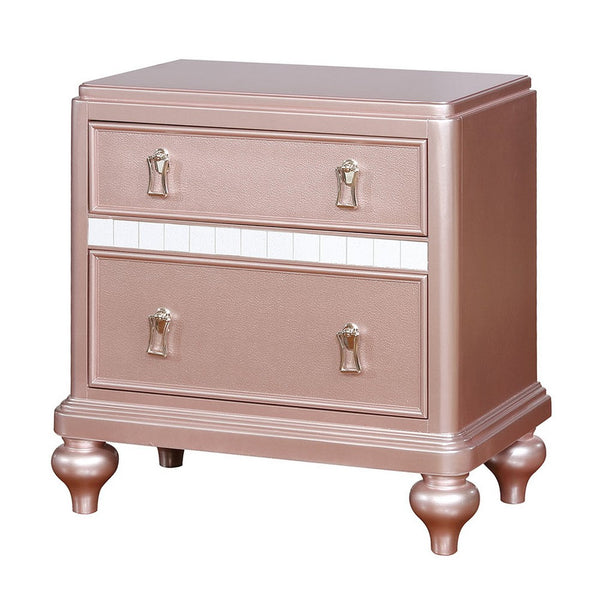 Contemporary Solid Wood Night Stand With Mirror Trim, Pink - BM182934