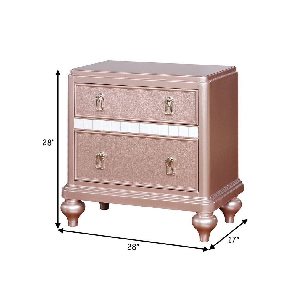 Contemporary Solid Wood Night Stand With Mirror Trim, Pink - BM182934