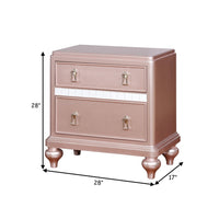 Contemporary Solid Wood Night Stand With Mirror Trim, Pink - BM182934