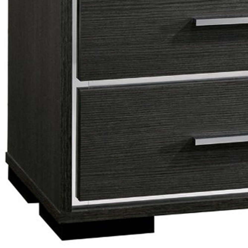 Contemporary Style Three Drawers Wooden Nightstand with Bar Handles, Dark Gray - BM187236