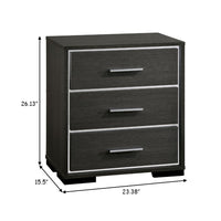 Contemporary Style Three Drawers Wooden Nightstand with Bar Handles, Dark Gray - BM187236