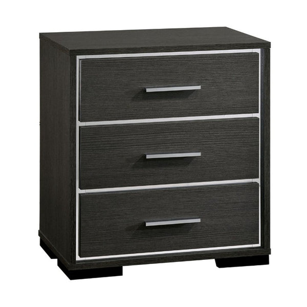 Contemporary Style Three Drawers Wooden Nightstand with Bar Handles, Dark Gray - BM187236