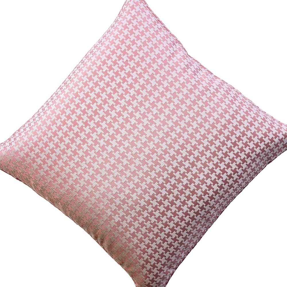 Contemporary Style Set of 2 Throw Pillows With Houndstooth Patterns, Rose Pink