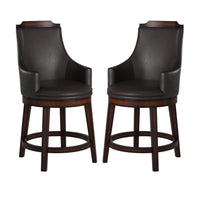 Wood & Leather Counter Height Chair With Swivel Mechanism, Brown & Black, Set Of 2 - BM176340