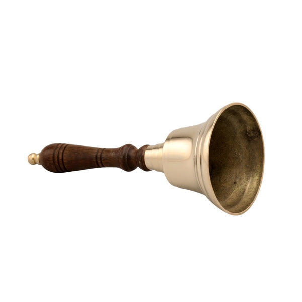 Handcrafted Brass Hand Bell With Wooden Handle, Gold and Brown - BM164572