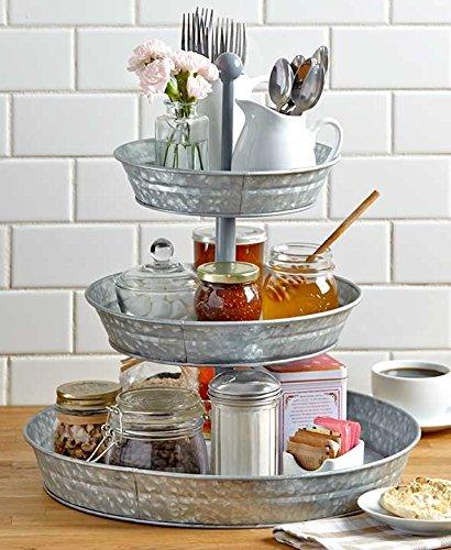 Galvanized Metal 3 Tiered Round Serving Tray, Gray - BM164575