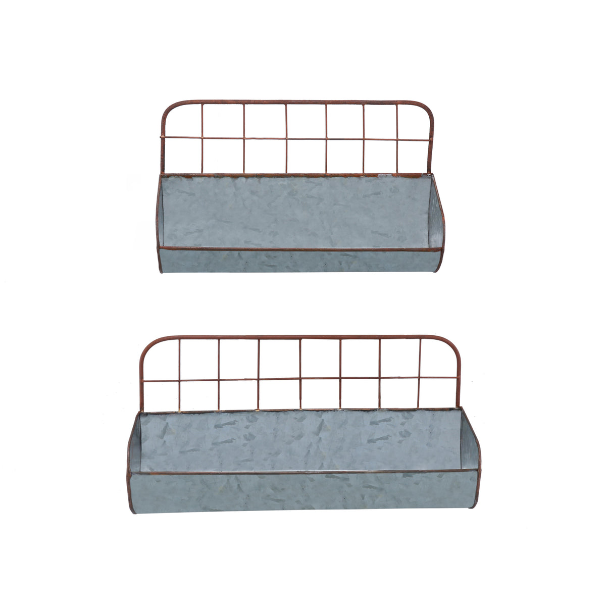 Galvanized Metal Wall Iron Shelves With Wired Back, Set Of 2, Gray - BM176941