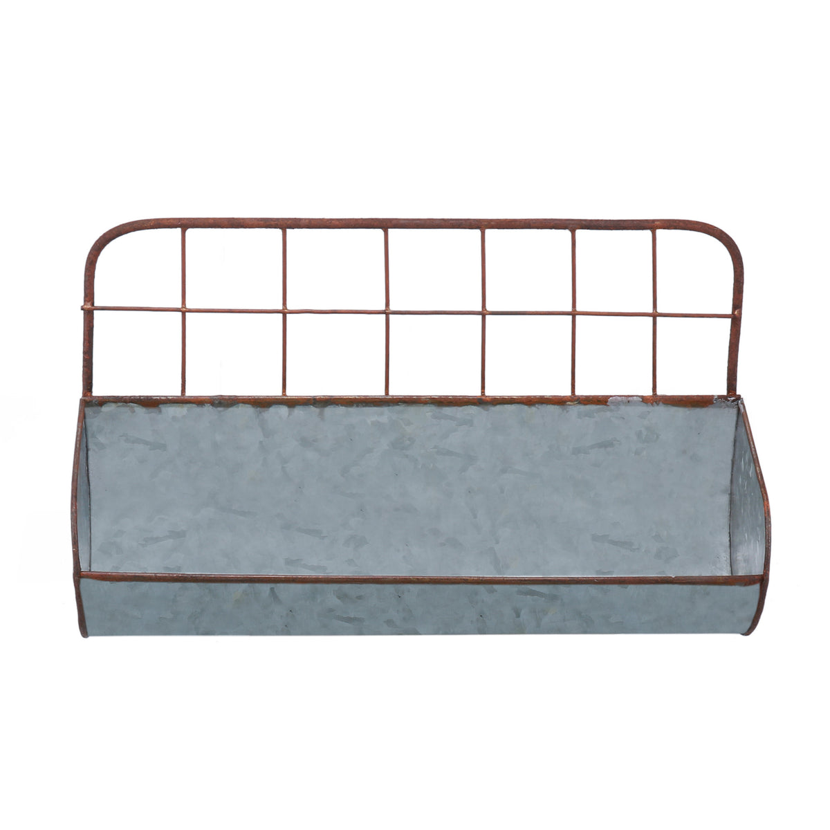 Galvanized Metal Wall Iron Shelves With Wired Back, Set Of 2, Gray - BM176941