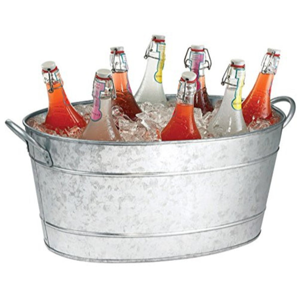 Lola 23 Inch Beverage Tub, Galvanized Antique Silver Steel, 2 Handles - BM166870