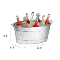 Lola 23 Inch Beverage Tub, Galvanized Antique Silver Steel, 2 Handles - BM166870