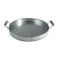 Benzara Round Galvanized Metal Serving Tray With Wooden Handles, Gray - BM166871