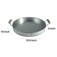 Benzara Round Galvanized Metal Serving Tray With Wooden Handles, Gray - BM166871