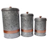 Benzara Galvanized Metal Lidded Canister With Copper Band, Set of Three, Gray - BM177867