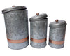 Benzara Galvanized Metal Lidded Canister With Copper Band, Set of Three, Gray - BM177867