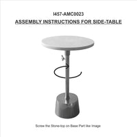 Toki Aluminum Frame Round Side Table with Marble Top and Adjustable Height, White and Silver - BM213123