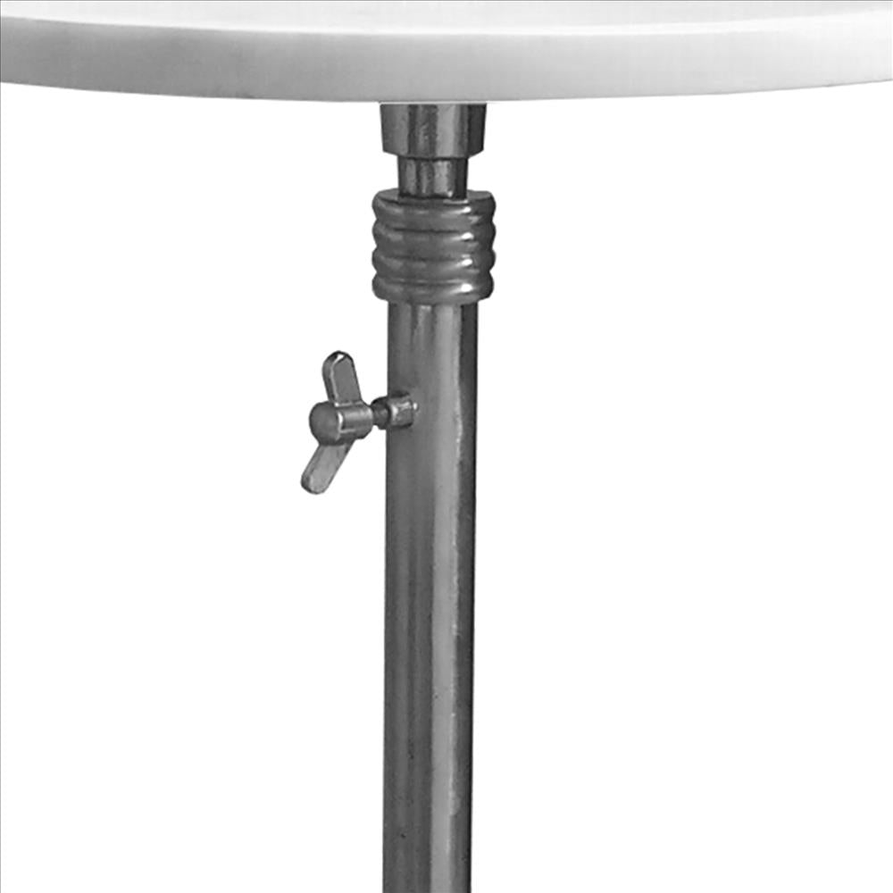 Toki Aluminum Frame Round Side Table with Marble Top and Adjustable Height, White and Silver - BM213123