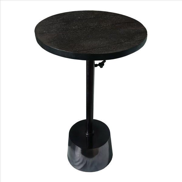 Aluminum Frame Round Side Table with Marble Top and Adjustable Height, Black - BM213124