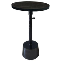 Toki Aluminum Frame Round Side Table with Marble Top and Adjustable Height, Black - BM213124