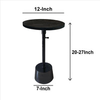 Toki Aluminum Frame Round Side Table with Marble Top and Adjustable Height, Black - BM213124