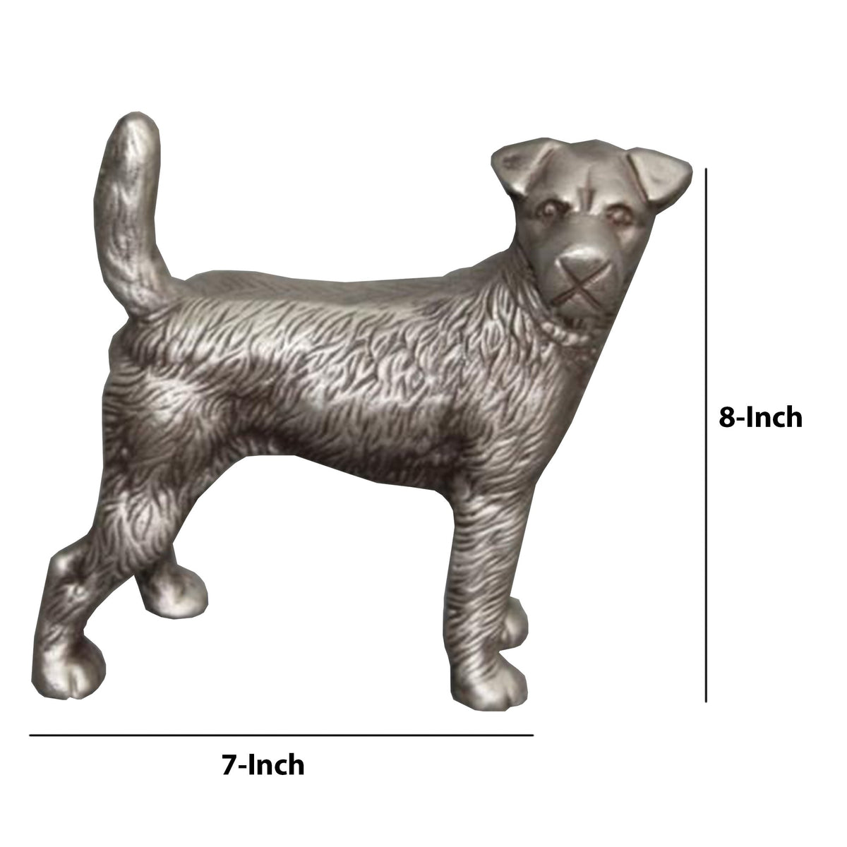 Aluminum Table Accent Dog Statuette Decor Sculpture with Textured Details, Silver - I551-FDS001