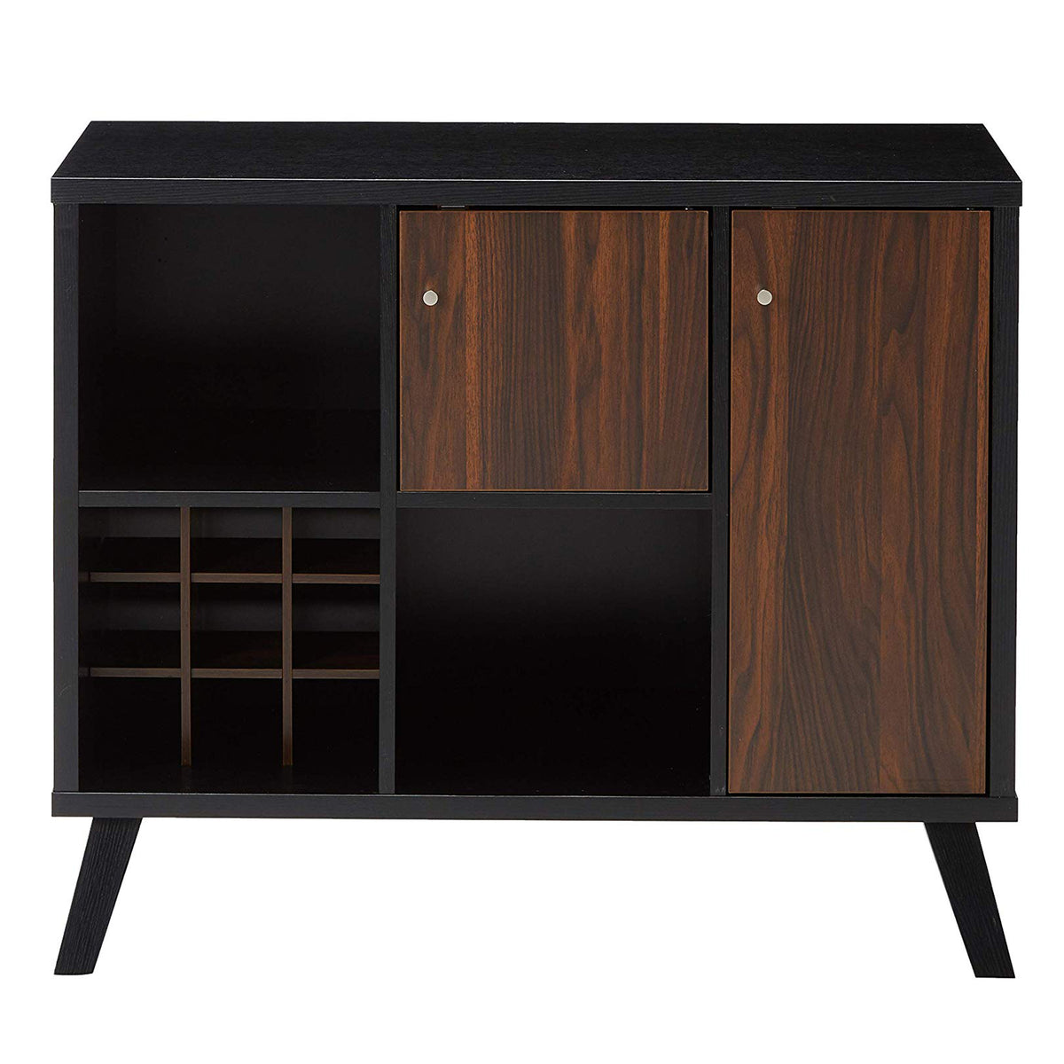 Spacious Wooden Buffet With Angled Legs, Black And Dark Walnut Brown - BM179738