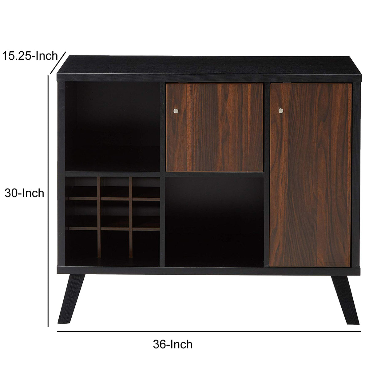 Spacious Wooden Buffet With Angled Legs, Black And Dark Walnut Brown - BM179738